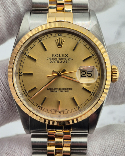 No Reserve - 1991 (X Serial) Rolex Datejust 36MM Champagne Dial Two-Tone Jubilee Bracelet (16233)