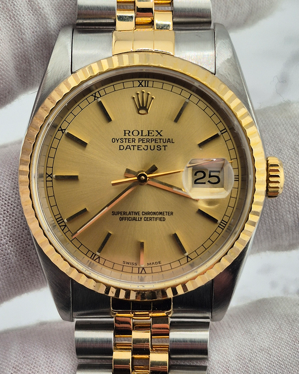 No Reserve - 1991 (X Serial) Rolex Datejust 36MM Champagne Dial Two-Tone Jubilee Bracelet (16233)