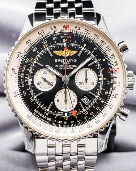 2018 Breitling Navitimer B04 Chronograph GMT 48MM Black Dial Steel Bracelet (AB044121/BD24)