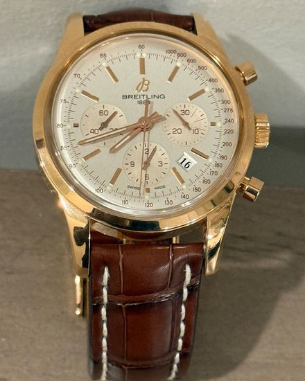 2017 Breitling Transocean Chronograph 43MM Silver Dial Leather Strap (RB015212/G738)