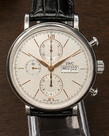 No Reserve - 2019 IWC Schaffhausen Portofino Chronograph 42MM Silver Dial Leather Strap (IW391031)