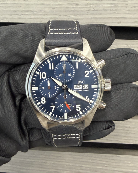 2026 IWC Schaffhausen Pilot Chronograph 41MM Blue Dial Leather Strap (IW388101)