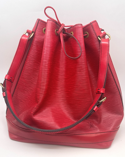 Louis Vuitton Bag Noe Medium 10.2 x 13.4 x 7.5IN Red Leather Gold-Tone Hardware Leather Strap (M44007)