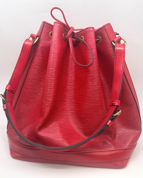 Louis Vuitton Bag Noe Medium 10.2 x 13.4 x 7.5IN Red Leather Gold-Tone Hardware Leather Strap (M44007)