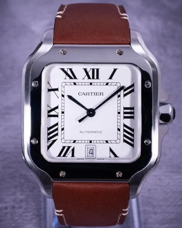 2020 Cartier Santos De Cartier 39.8MM White Dial Leather Strap (WSSA0009)