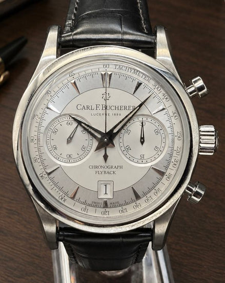 No Reserve - Carl F. Bucherer Manero Flyback Chronograph 43MM Silver Dial Leather Strap (00.10919.08.13.01)