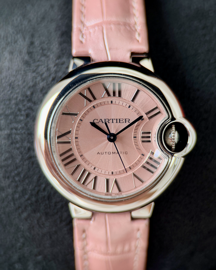 2019 Cartier Ballon Bleu 33MM Pink Dial Leather Strap (WSBB0002)