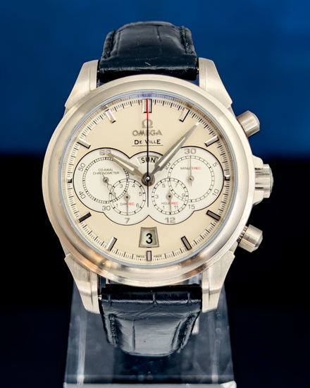 Omega De Ville Chronograph White Gold 41MM Ivory Dial Leather Strap (422.53.41.52.09.001)