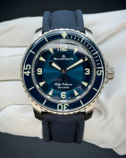 No Reserve - 2021 Blancpain Fifty Fathoms 45MM Blue Dial Textile Strap (5015-12B40-O52A)