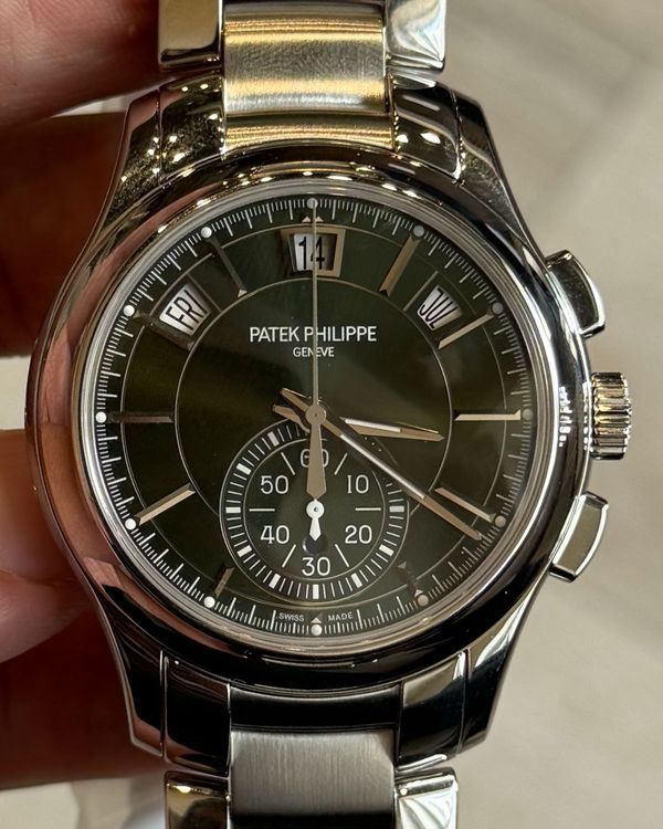 2024 Patek Philippe Annual Calendar Chronograph 42MM "Olive" Green Dial Steel Bracelet (5905/1A-001)