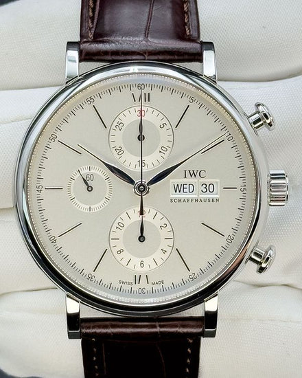 No Reserve - 2020 IWC Schaffhausen Portofino Chronograph 42MM Silver Dial Leather Strap (IW391027)