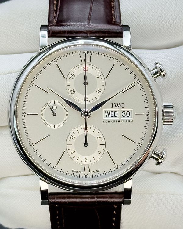 No Reserve - 2020 IWC Schaffhausen Portofino Chronograph 42MM Silver Dial Leather Strap (IW391027)