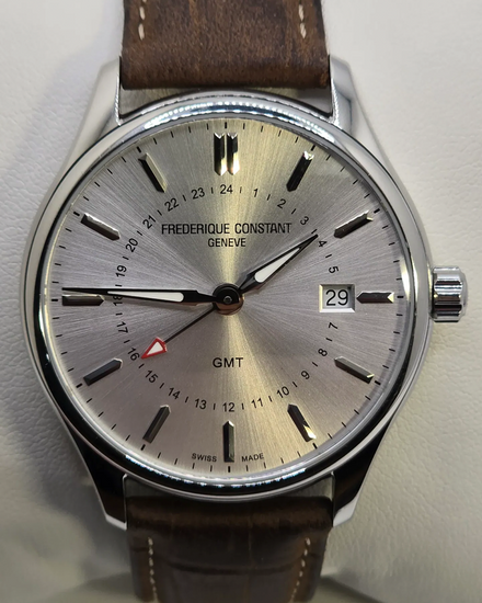 No Reserve - Frederique Constant Geneve 40MM Quartz Silver Dial Leather Strap (FC-252SS5B6)