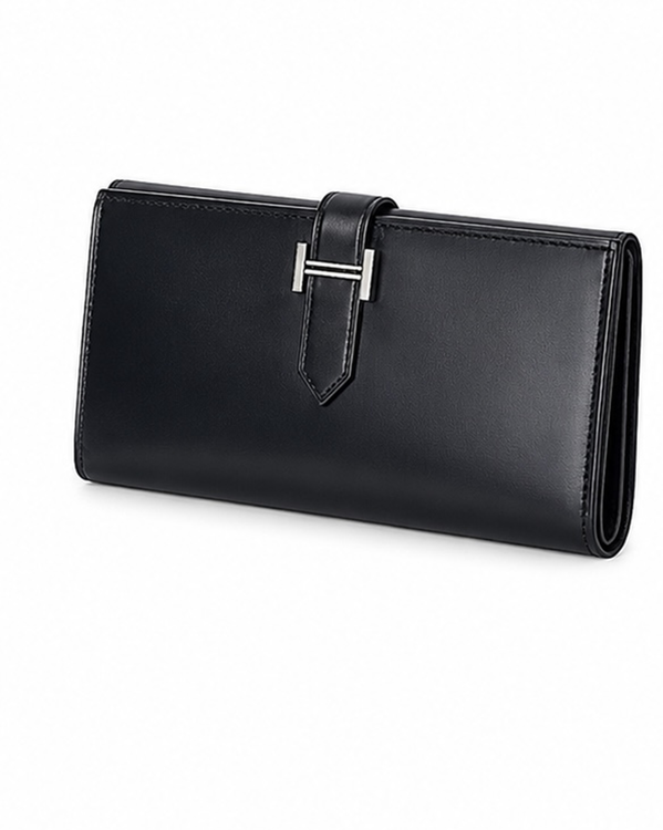 Hermès Accessories Bearn Black Leather Ladies Wallet Silver-Tone Hardware (Wallet)