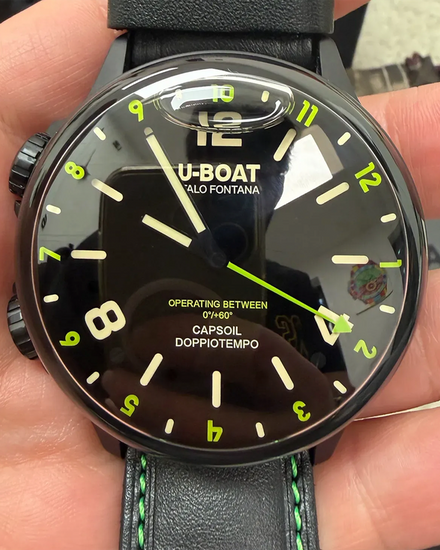No Reserve - U-Boat Classico Capsoil Doppiotempo 55MM Quartz Black Dial Leather Strap (9675)
