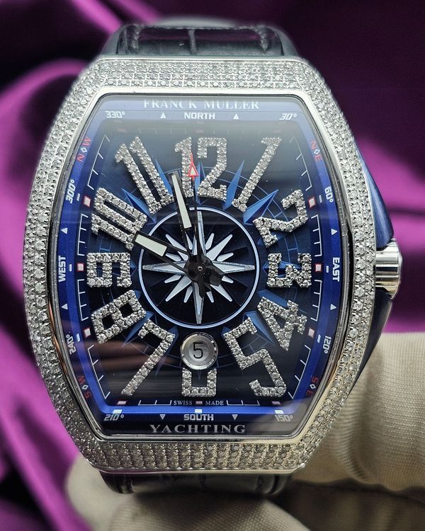 Franck Muller Vanguard Yachting 45MM Aftermarket Blue Dial Leather Strap (V45 SC DT)