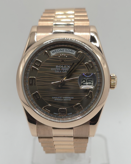 2009 Rare Rolex Day-Date 36MM Grey "Tiger" Dial Rose Gold President Bracelet (118205)