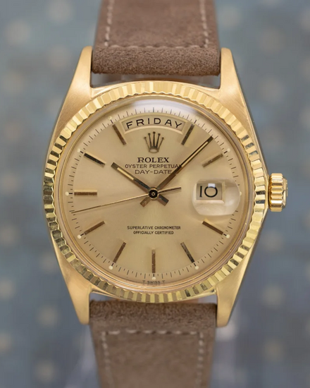 1969 (1.9 Mill Serial) Rolex Day-Date 36MM Champagne Dial Aftermarket Leather Strap (1803)