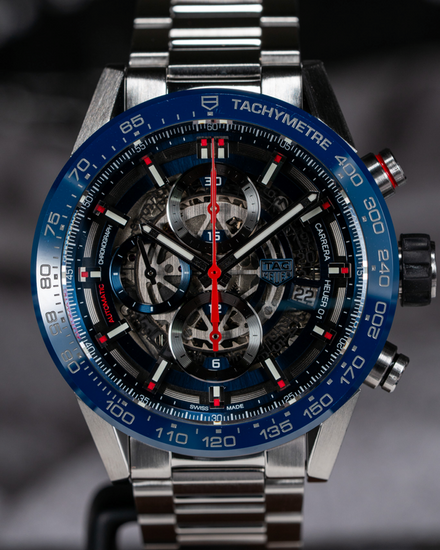 No Reserve - Tag Heuer Carrera 43MM Skeleton Dial Steel Bracelet (CAR201T.BA0766)