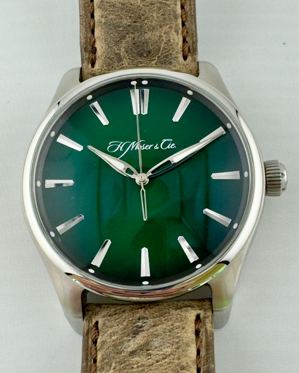 No Reserve - 2021 H. Moser & Cie. Pioneer 42.8MM Green Dial Aftermarket Leather Strap (3200-1202)
