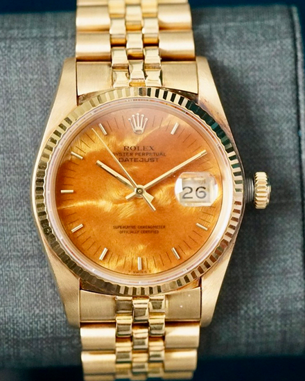 1985 Rolex Datejust 36MM Birch Burlwood Dial Yellow Gold Super Jubilee Bracelet (16018)