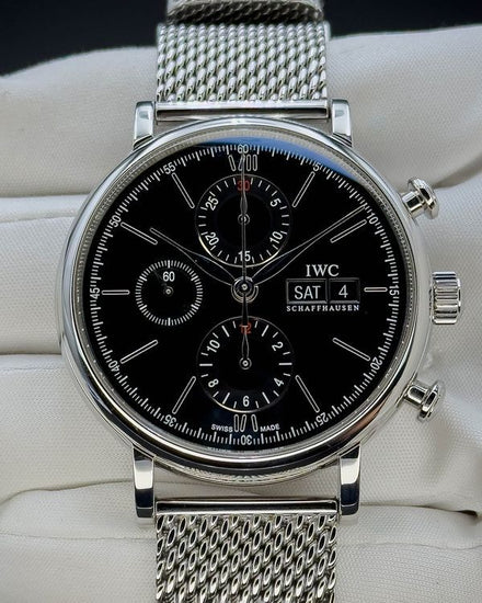 No Reserve - 2017 IWC Schaffhausen Portofino Chronograph 42MM Black Dial Steel Bracelet (IW391010)