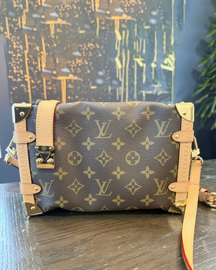 2024 Louis Vuitton Side Trunk MM Small Shoulder Bag 9.3 × 6.3 × 3.3IN Monogram Coated Canvas Gold Tone Hardware Leather Strap (M46358)