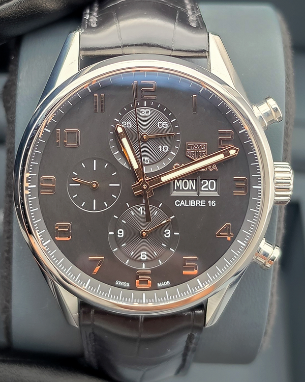 No Reserve - 2022 Tag Heuer Carrera Calibre 16 Chronograph 43MM Black Dial Leather Strap (CV2A1AB.FC6379)