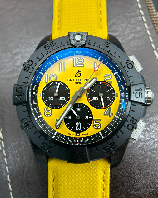 2026 Breitling Avenger B01 Chronograph Night Mission 44MM Yellow Dial Leather Strap (SB0147)