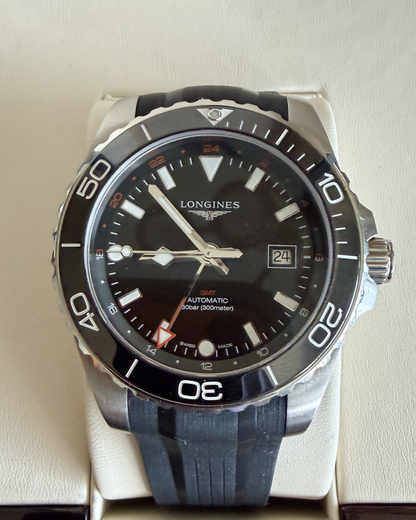 Longines HydroConquest GMT 43MM Black Dial Rubber Strap (L3.890.4.56.9)