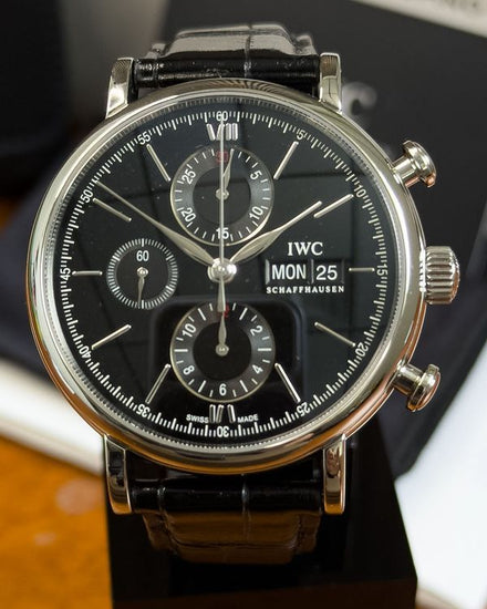 2025 IWC Schaffhausen Portofino Chronograph 42MM Black Dial Leather Strap (IW391029)