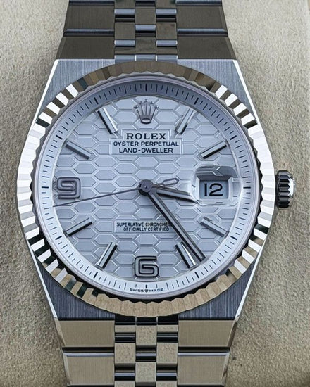 2026 Rolex Land-Dweller 40MM White "Honeycomb" Dial Flat Jubilee Bracelet (127334)