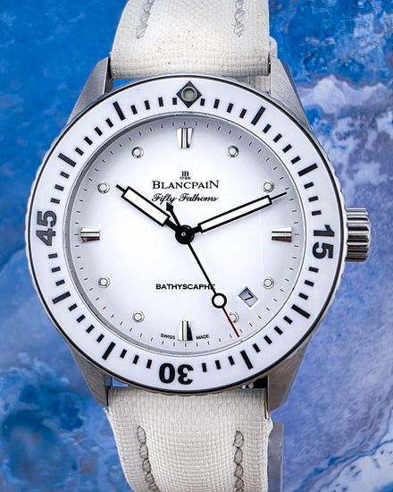 2015 Blancpain Fifty Fathoms Bathyscaphe 38MM White Dial Textile Strap (5100-1127-W52A)