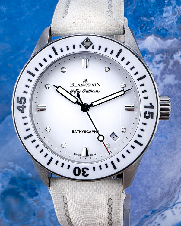 2015 Blancpain Fifty Fathoms Bathyscaphe 38MM White Dial Textile Strap (5100-1127-W52A)