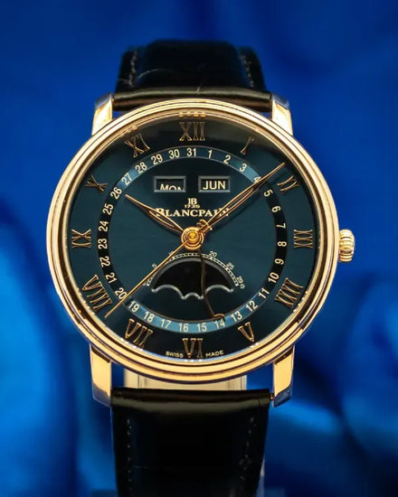 No Reserve - 2024 Blancpain Villeret Quantième Complet Calendar 40MM Blue Dial Leather Strap (6654-3640-55B)