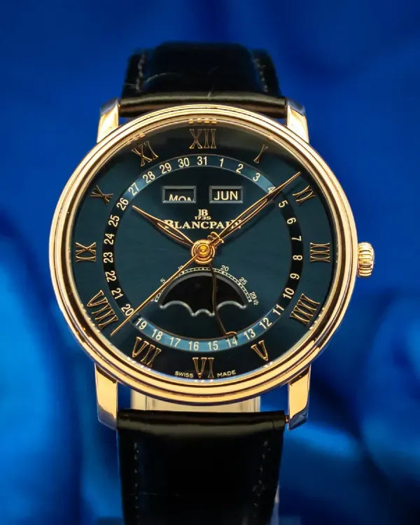 2024 Blancpain Villeret Quantième Complet Calendar 40MM Blue Dial Leather Strap (6654-3640-55B)