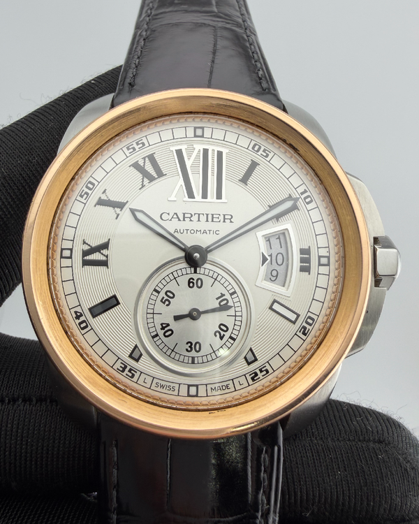 2012 Cartier Calibre de Cartier 42MM Silver Dial Leather Strap (W7100039)