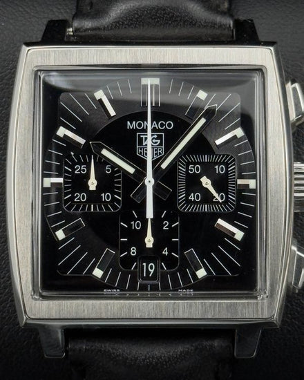 Tag Heuer Monaco Calibre 17 38MM Black Dial Leather Strap (CW2111)