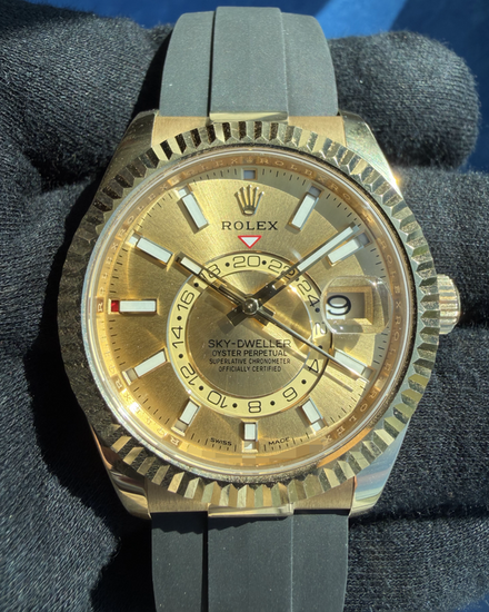 No Reserve - 2023 Rolex Sky-Dweller 42MM Champagne Dial Rubber Strap (326238)