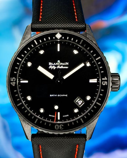 Blancpain Fifty Fathoms Bathyscaphe 43.6MM Black Dial Aftermarket Textile Strap (5000 0130 NABA)