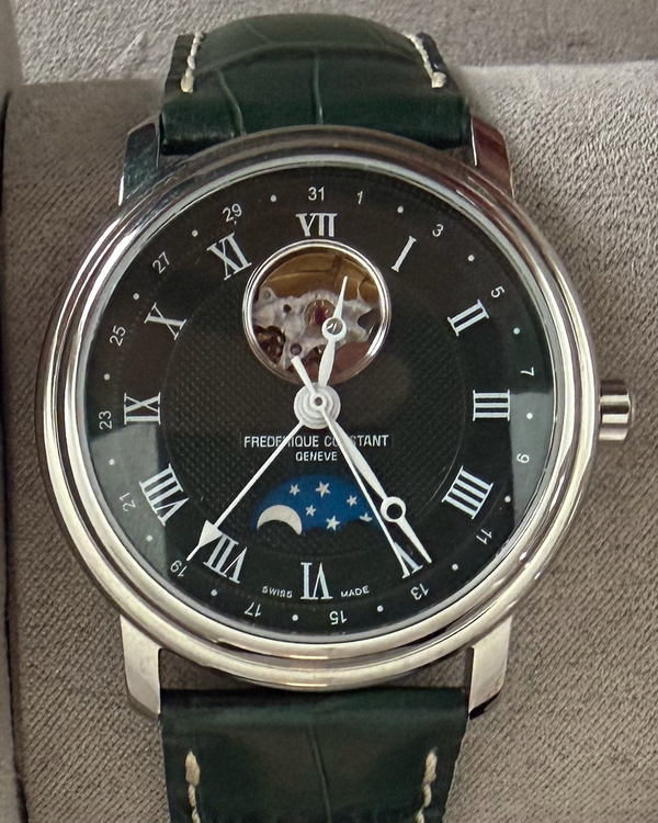2025 Frederique Constant Classics Heart Beat Moonphase Date 40MM Green "Forest" Dial Leather Strap (FC-335MCGRW4P26)