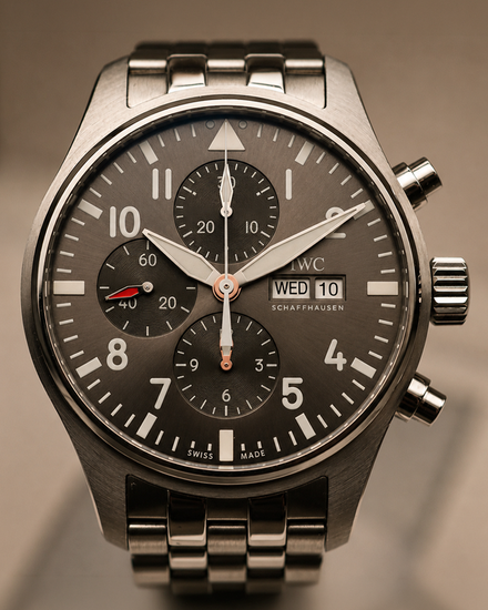 2017 IWC Schaffhausen Pilot Spitfire Chronograph 43MM Grey Dial Steel Bracelet (IW377719)