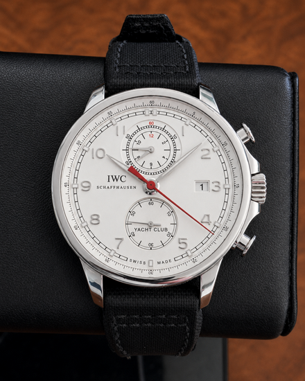 No Reserve - IWC Schaffhausen Portugieser Yacht Club Chronograph 45.4MM Silver Dial Leather Strap (IW390211)