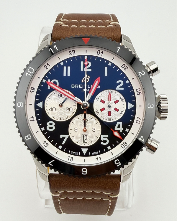 2026 Breitling Super Avi B04 Chronograph GMT "Mosquito" 46MM Black Dial Leather Strap (YB04451A1B1X1)