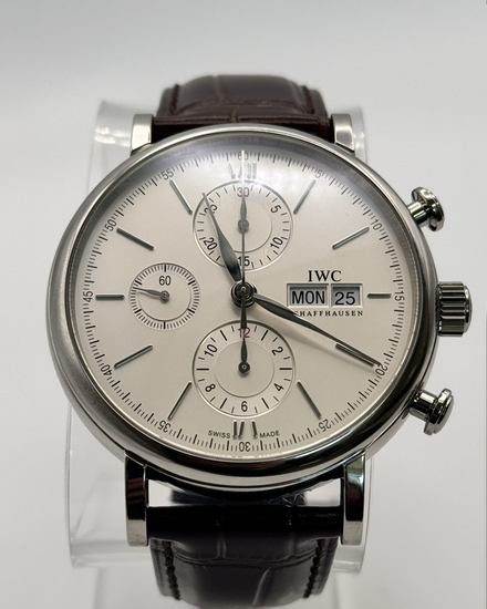 No Reserve - 2021 IWC Schaffhausen Portofino Chronograph 42MM Silver Dial Leather Strap (IW391027)