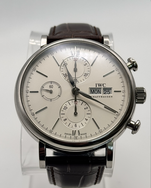 No Reserve - 2021 IWC Schaffhausen Portofino Chronograph 42MM Silver Dial Leather Strap (IW391027)
