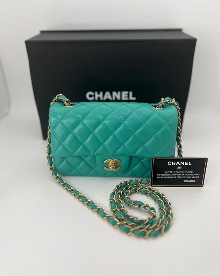 2019 Chanel Mini Rectangular Flap Turqoise Lambskin (Shoulder Bag)