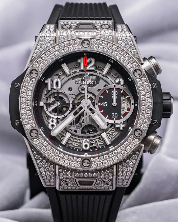 2020 Hublot Big Bang Unico Titanium Pave 42MM Skeleton Dial Rubber Strap (441.NX.1170.RX.1704)