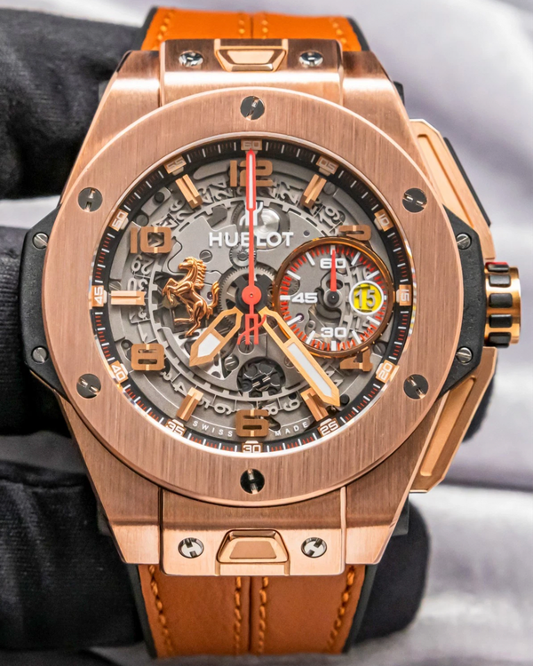Hublot Big Bang Unico Ferrari King Gold L.E. 45MM Skeleton Dial Leather Strap (401.OX.0123.VR)