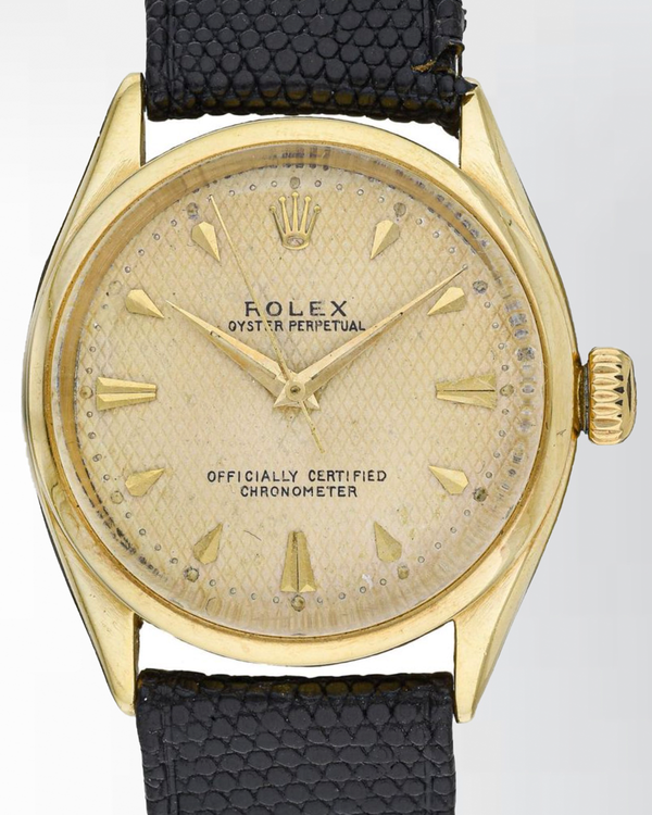 Rolex Oyster Perpetual 34MM Champagne Dial Aftermarket Leather Strap (6284)